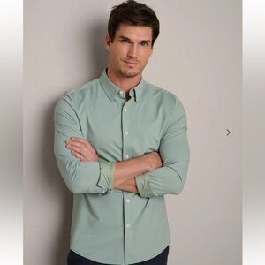 RHONE Commuter Slim Fit Button-Up Shirt in Pacific Green Oxford, Large